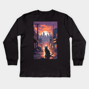 Pixel Art - Apocalypse Cat Kids Long Sleeve T-Shirt